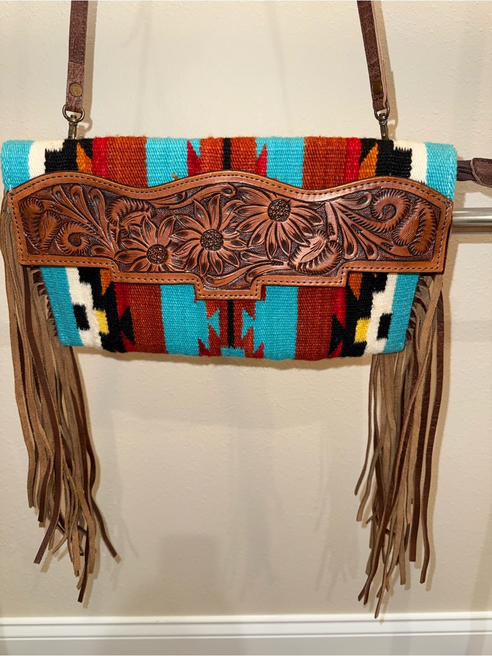 American Darling Turquoise & Multi Southwest Fringe Crossbody Bag